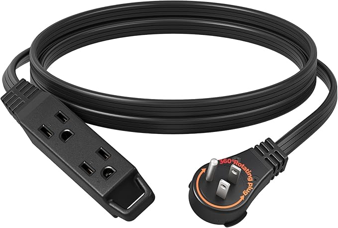 DEWENWILS 6FT Flat Plug Extension Cord, 360° Rotating Plug, 3 Prong Ultra Thin Power Strip, 13A/125V/1625W, 16 Awg Grounded Flat Power Cable for Indoor Narrow Space, SPT-3, ETL Listed, Black