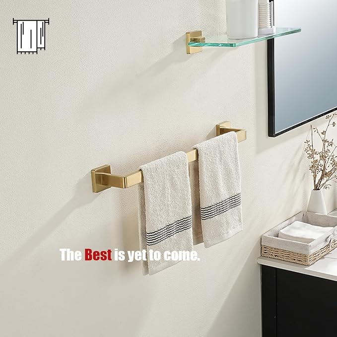 JQK Gold Towel Bar, Rounded Edges 20.41 Inch Towel Rack, 304 Stainless Steel Bathroom Wall Mount, Useable Length 18 Inch, TB250L18-BG