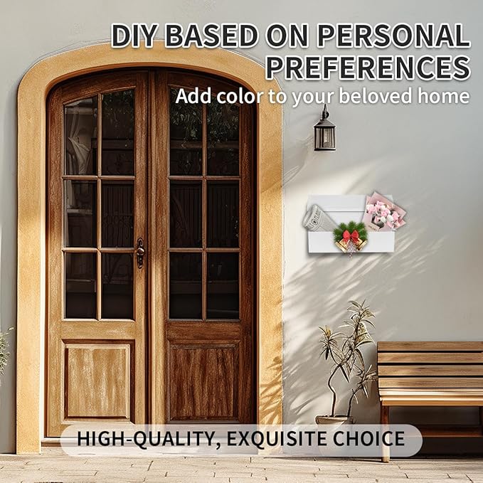 Wall Mount Mailbox, Large Capacity for House, Outside, with 3 Sets of 0-9 Number Stickers & Flower Planter, Galvanized Steel Rust-Proof Metal Post Drop Box, 15.74"×9.84"×6.41" White