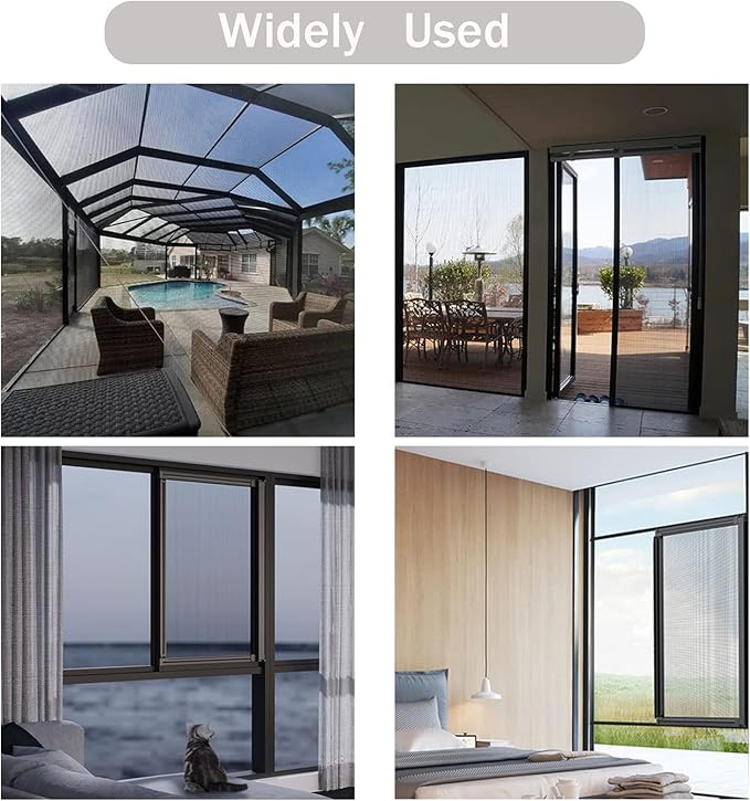 Window Screen Replacement Kit, 48'' x 99'' Fiberglass Screen Mesh with Rolling Tool and Screen Retainer Spline, DIY Adjustable Screen Door Mesh for Window, Door and Patio, Black