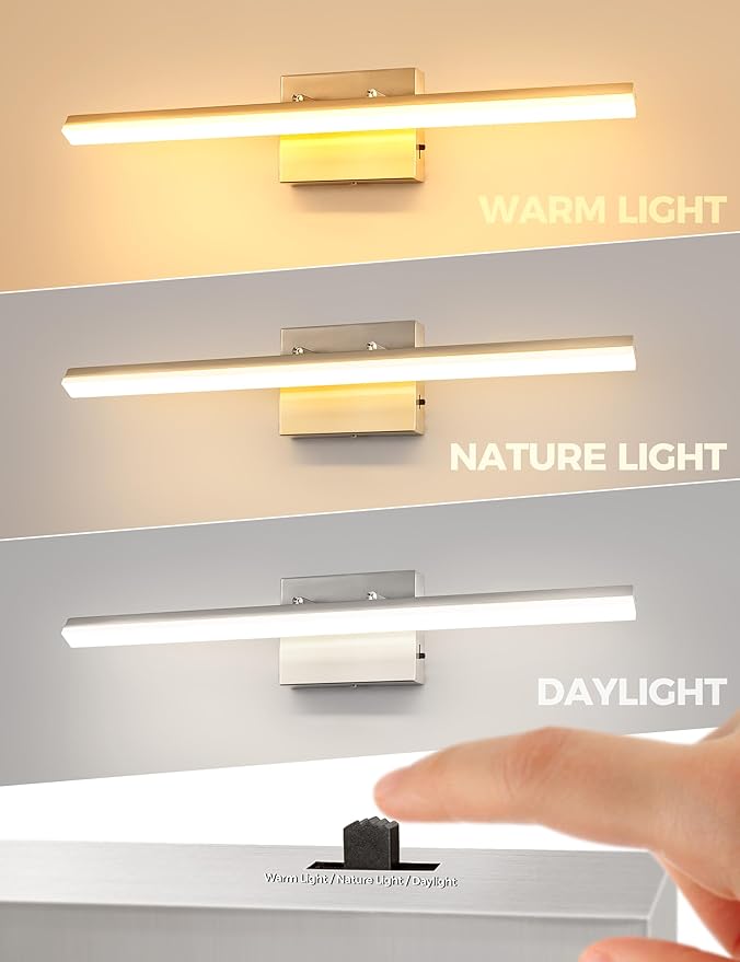 L LOHAS LED 23.6-Inch Bathroom Vanity Light Bar Over Mirror, Brushed Nickel Modern Bathroom Light Fixtures, 3CCT Adjustable LED Vanity Lights for Living Room Wall