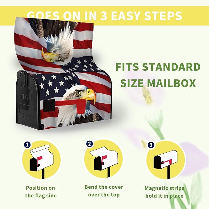 Eagle Patriotic Mailbox Covers Magnetic Large Size American 4th of July USA Flags Mailbox Cover Oversized Remember Day Post Box Wraps Decor Waterproof for Garden Yard 21x25.5 Inch