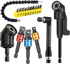 17pcs Flexible Drill Bit Extension, Include 3pcs Impact Socket Adapter 2pcs Hex Shank 105° Right Angle Drill Attachment 10 Short Screwdriver Bits Bendable Drill Bit Extension and 90° Angled Bits