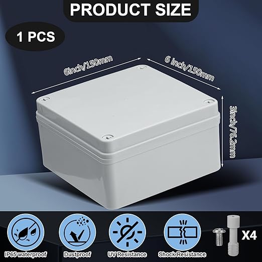 Kanayu Junction Box (6'' x 6'' x 3'') Electrical Conduit Box Waterproof IP65 Water Resistant ABS Plastic Dustproof Enclosure Protect Conduits Fitting Universal for Outdoor Electric Project Gray White