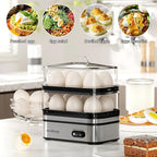 Evoloop Rapid Egg Cooker Electric 12 Eggs Capacity, Soft, Medium, Hard Boiled, Poached, Omelet Maker Egg Poacher & Vegetable Steamer, BPA Free Tray