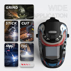 YESWELDER Auto Darkening Welding Helmet with Rechargeable Fan and Light, 3.93"X3.66"Large View 1/1/1/1 True Color 4 Arc Sensor Solar Powered Welding Hood, 3/5-9/9-13 Wide Shade Weld Mask LYG-30800H-BE