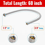 (2 Pack) SUNGATOR 60 Inch Faucet Supply Lines, 3/8" Female Comp Thread x 1/2" FIP Thread Sink Hose, 60" Stainless Steel Braided Faucet Supply Line for Bathroom, with 2 Wrenches and 1 Sealing Tape
