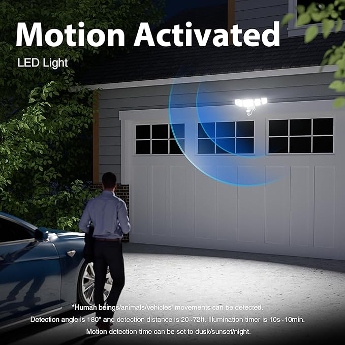 Onforu 120W 12000LM LED Security Lights Motion Sensor Outdoor, Dusk to Dawn Flood Lighting, 5 Heads 360° Wide Angle Illumination, 6500K IP65 Waterproof Hardwired Floodlight Motion Detection (White)