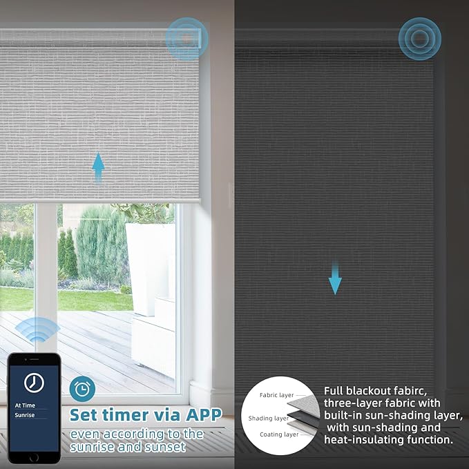 SmartWings Motorized Smart Blinds with Remote, Custom Automatic 100% Blackout Roller Shade Compatible with Alexa/Homekit/Google, Electric Smart Blinds for Indoor Windows, Safari Smoke