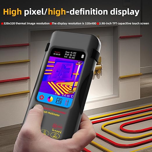 BSIDE Thermal Imaging Camera Multimeter with Macro Lens 320×320 Resolution with 20000 Words Multimeter Function 3.98'' Touchscreen 25Hz Infrared Thermal Camera 15 Thermal Palettes Auto-Ranging Tester