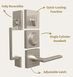 Mega Handles - TOBELLE Silver Entry Door Handleset - Single Cylinder Handleset with Lever for Entrance and Front Doors - Modern Door Handles for Left and Right-Handed Doors - Straight Handle