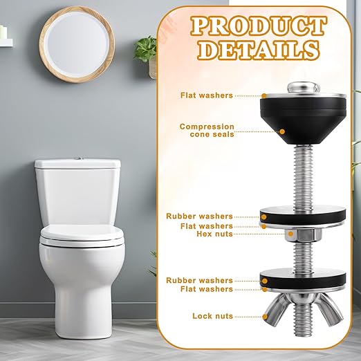 2 PCS Universal Toilet Tank to Bowl Bolts Seat Screws Replacement Kit, Heavy Duty Toilet Tank Bolts Kit, Stainless Steel Seat Screws and Waterproof Rubber Washers with Extra Long Nut for Fastening
