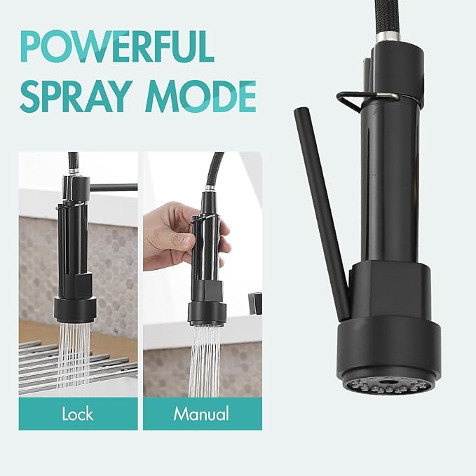 AIMADI Kitchen Faucet,Black and Gold Kitchen Faucet with Sprayer,Commercial Style Matte Black Single Handle Single Hole Kitchen Sink Faucet