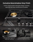 FOTILE GLG36501-Y 36” Moonshadow Grey Anti-glare Tempered Glass 5-Burner Gas Cooktop, Tri-Ring 18,000 BTUs Left Burner with Flame Failure Protection Removable Grates and Installation/LP Kit