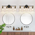 2025 Upgrade Bathroom Light Fixtures, 4-Light Coastal Vanity Lights with Crystal Glass Shade, Black Bathroom Wall Lamp for Mirror Kitchen Hallway Cabinet