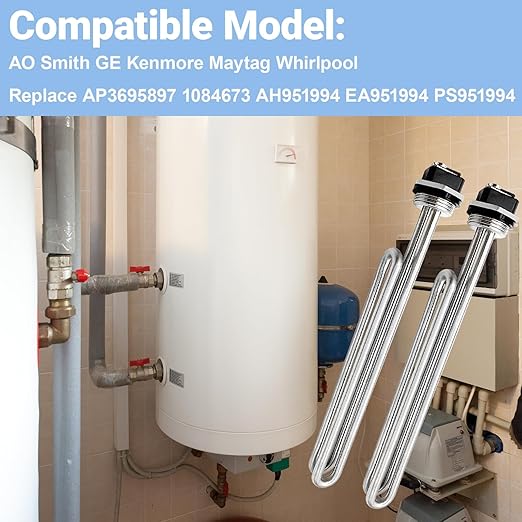 Upgraded 02582 4500W 240V Foldback Heating Elements Screw-in Low Watt Density ，Compatible with AO Smith、GE、Kenmore、Maytag、Whirlpool，2 Pack，Replace AP3695897 1084673 AH951994 EA951994 PS951994