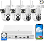 4MP Dual Lens Home Security Camera System Wireless, Security Cameras Wireless Outdoor 24/7 Record, Auto Tracking, 5G & 2.4G WiFi, Night Vision, 2-Way Audio, 360° PTZ, 10CH 4K NVR 500GB No Subscription