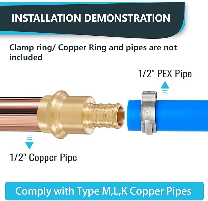 (Pack of 30) Seelink 1/2"Press x 1/2"Pex Crimp Coupling Brass Adapter, Press Fittings For Copper and Pex Pipe Connection(PEX1807344-30Pack)