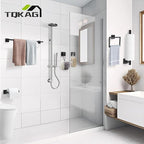 TQKAG 7-Pieces Matte Black Bathroom Hardware Accessories Set 23.6" SUS304 Stainless Steel Towel Bar Set Toilet Paper Spare Rolls Storage Holder Wall Mounted