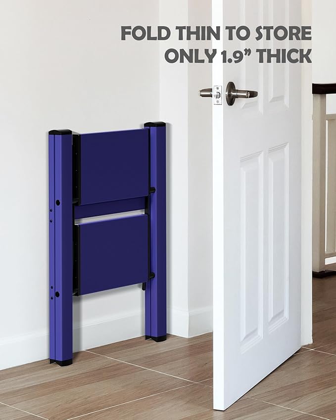 Taranta 2 Step Ladder,Aluminum Lightweight Folding 2 Step Stool with Anti-Slip Wide Pedal,330lbs Capacity Step Ladder for Household,Kitchen,Office - Blue