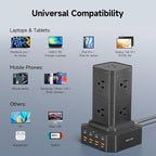 Charging Station (100W), 17-in-1 USB C Power Strip with Surge Protection, 6.6Ft Extension Cord, 4 USB C and 4 USB A Ports, 9 AC Outlets for Home Office Dorm Room