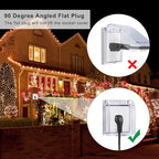 KUNCAN Outdoor 3-Outlet Power Splitter, 90-Degree Flat Plug 1 to 3 Way Outlet Adapter 1.5FT SJTW 16AWG 3-Prong Power Cord Extension Strip with Outlet Cover for Holiday Decoration String Light(2-Pack)