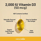 NatureWise Vitamin D3 2000iu (50 mcg) 200-Day Supply for Immune Support, Healthy Muscle Function, and Bone Health - Non-GMO, Gluten Free in Organic Extra Virgin Olive Oil, (Mini Softgel), 200 Count