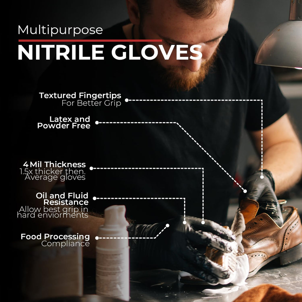 Black Nitrile Gloves Disposable Latex Free & Powder Free, 4 Mil Rubber Glove, Cleaning, Cooking, Mechanic(XS-XXL)