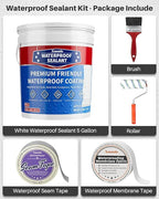 Polyurethane Waterproof Coating 5 Gallon White, Large Capacity for Large Area Cracks & Leaks Repair Coating for Pools, Roofs, Decks, Walls, Durable Water-Based Polyurethane Waterproof Sealant