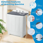 28lbs Portable Washing Machine with 18lbs Wash and 10lbs Spin, Twin Tub Washer Compact Machine with Drain Pump, Mini Portable Washer for Home, Camping, RVs, and Small Spaces, Grey
