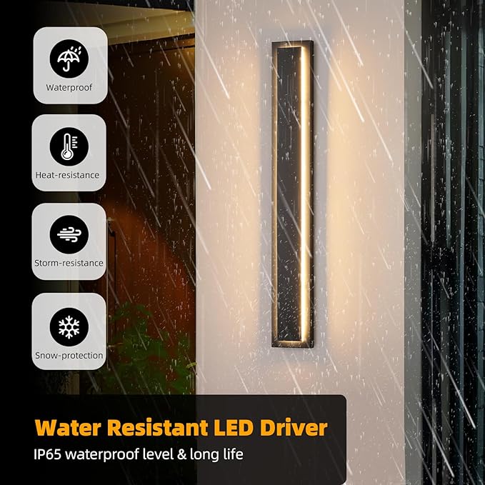 tewei 39.3 Inch Modern Outdoor Wall Sconce, Long Black LED Exterior Lighting Fixtures, Modern Large Outdoor Front Porch Lights Outside Wall Mount Lights for House, Warm White 3000K, 1 Pack