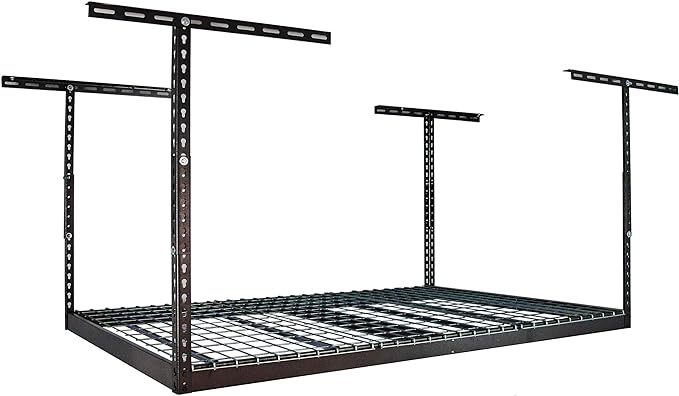 MonsterRax Overhead Garage Storage Racks 4x6, Ceiling Mounted Shelving, Adjustable Hanging Storage Organizer, Heavy Duty Steel, Holds 500 Pounds, Color: Hammertone, Adjusts 24"-45” off Ceiling