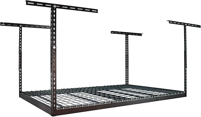 MonsterRax Overhead Garage Storage Racks 4x6, Ceiling Mounted Shelving, Adjustable Hanging Storage Organizer, Heavy Duty Steel, Holds 500 Pounds, Color: Hammertone, Adjusts 18"-33” off Ceiling