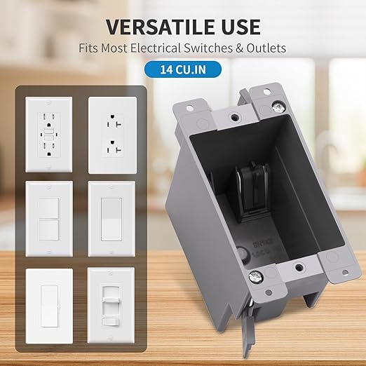 10 PK Old Work Electrical Outlet Box 1 Gang, 14 Cubic Inch Plastic Remodel Drywall Junction Boxes, ETL Listed to UL514C and UL263, Fire Rated for Two Hours