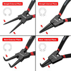 WISEUP Snap Ring Pliers Set Heavy Duty,4PCS-9 inch long Internal/External Circlip Pliers Kit,Straight/Bent Jaw Tips C-Clip for Ring Remover Retaining (9 inch Circlip Pliers, 4 pcs)