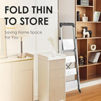 HBtower 4 Aluminum Step Ladder, Strudy Ladders for Home with Tool Tray, Anti-Slip Folding Step Stool for Adults, Light Weight Portable 330lbs Safety for Kitchen Warehouse Outdoor Work