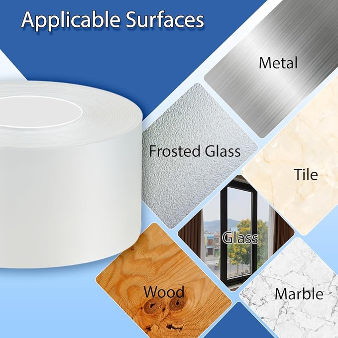 Window Weather Sealing Tape 2 Inch x 16.5 FT Weather Stripping Residue-Free Clear Window Insulation Caulk Tape for Doors Windows and Shower Glass Gaps Bathroom