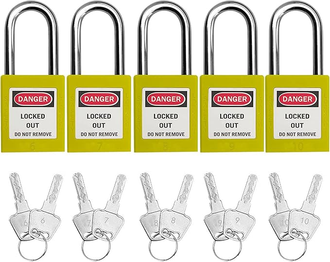 SAFBY Lockout Tagout Locks, Safety Padlock, Keyed Differently Loto Safety Padlocks for Lock Out Tag Out Kits Station (Yellow NO.1-10)