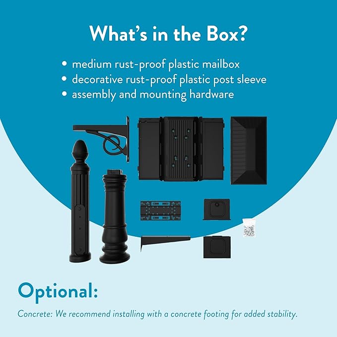 Architectural Mailboxes Stratford Plastic Mailbox and Post Kit, SC000BAM, Black, Medium Capacity