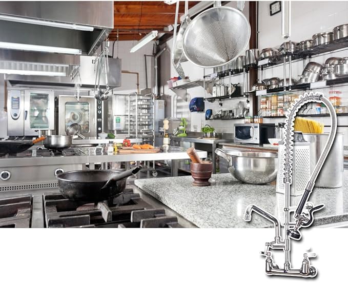 Commercial Sink Faucet with Sprayer 36 inch Commercial Faucet Pre Rinse Sprayer 8 inch Wall Mount Center with 12 inch Add on Spout