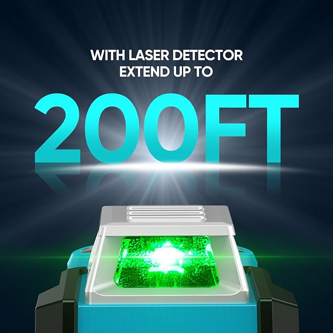 Elikliv Laser Level 360 Self Leveling, 200Ft Green Laser Level Lines Tool, 4x360° Cross Line Laser, Self Leveling Laser Level for Construction＆Picture Hanging, Rechargeable Batterie(16Hrs)