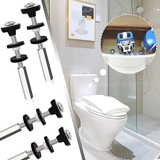 Universal Toilet Tank to Bowl Bolts Kit, Heavy Duty Toilet Bolts, Waterproof Stainless and Rubber Washers Gaskets with Extra Long Nut Screw for Fastening (Silver) (4, Long)