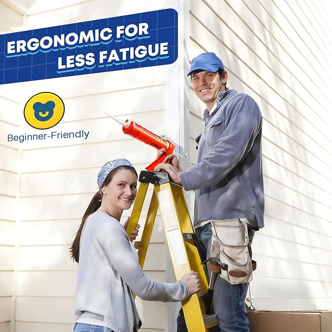 DIYSELF Caulk Gun No Drip, Heavy Duty Caulking Tool, 10:1 Thrust Ratio, Hand Caulking Gun for 10 oz Cartridges, Silicone Gun Compatible with Sealant, Acrylic, Latex, Adhesive, Butyl & More (Red)