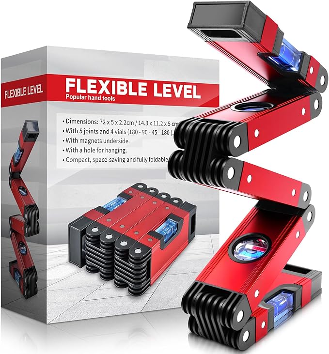 28 Inch Folding Level, Multi-Angle Precision Leveler with Magnetic Base, Foldable Aluminum Alloy Tool for Woodworking & Construction