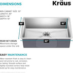 KRAUS Standart Pro 30 -inch Undermount Single Bowl 16 Gauge Stainless Steel Kitchen Sink, KHU100-30