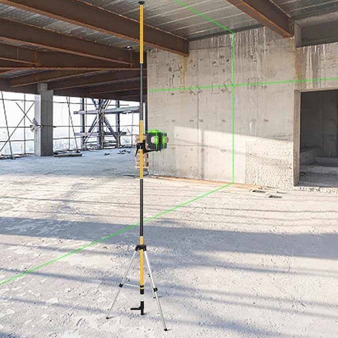 12 Ft./3.7M Laser Level Pole, Telescoping Laser Pole with Tripod and 1/4-Inch by 20-Inch Laser Mount, 5/8"-11 Threaded Adapter, Adjustable Laser Level Mounting Pole for Rotary and Line Lasers