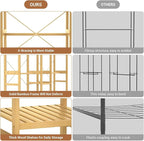 Homykic Bamboo Closet System Clothes Rack, Large Freestanding Garment Rack Clothing Rack for Hanging Clothes with 7 Storage Shelves and 5 Rods, Open Wardrobe Organizer with 4 Hooks, Natural