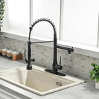 GIMILI Oil Rubbed Bronze Kitchen Faucet with LED Single Handle Kitchen Sink Faucet with Pull Down Sprayer Commercial Double-Headed Stainless Steel Kitchen Faucets Sink with Deck Plate