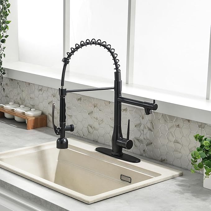 GIMILI Oil Rubbed Bronze Kitchen Faucet with LED Single Handle Kitchen Sink Faucet with Pull Down Sprayer Commercial Double-Headed Stainless Steel Kitchen Faucets Sink with Deck Plate