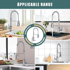 Kitchen Faucet with Pull Down Sprayer, Hurran Commercial Stainless Steel Kithcen Faucets, Single Handle Spring Faucets for Kitchen Sink, Sink Faucet for Farmhouse Wet Bar or RV, Brushed Nickel